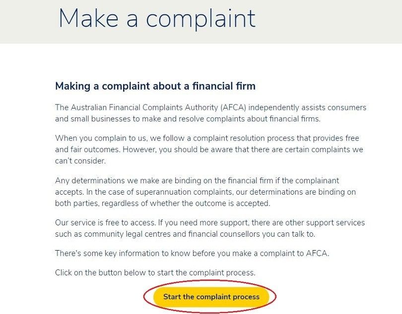 australian fos start the complaint process