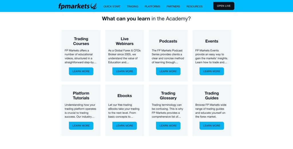 fp markets academy page