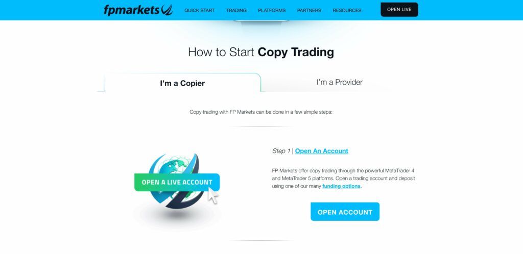 fp markets copy trading section