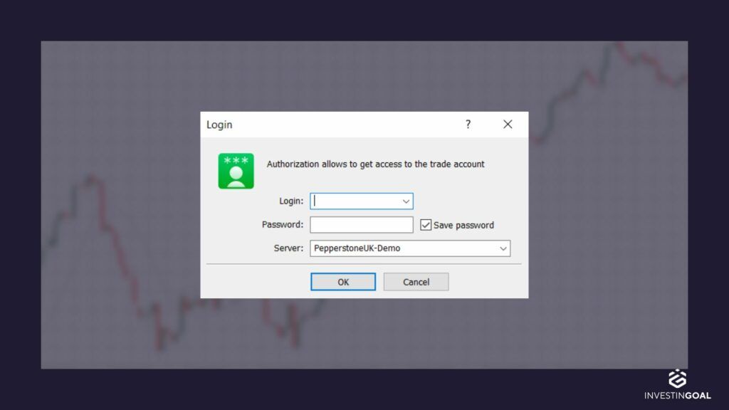 MT5 login details popup