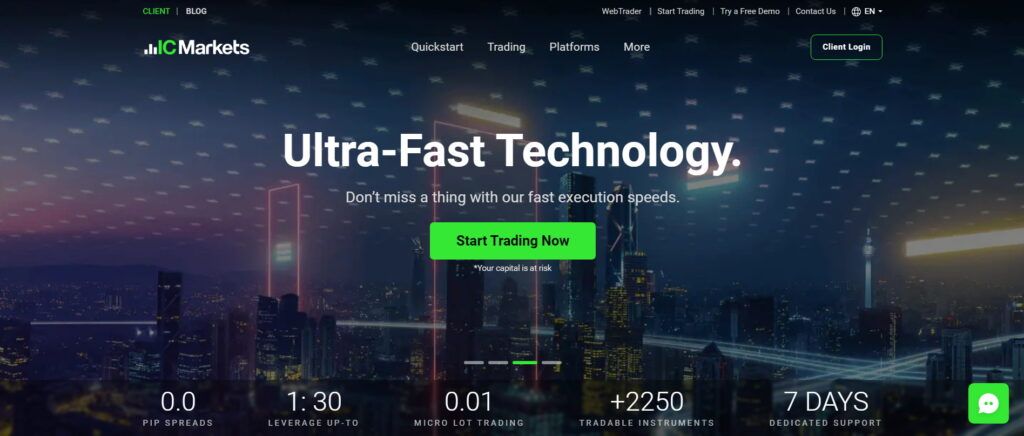 Homepage of IC Markets