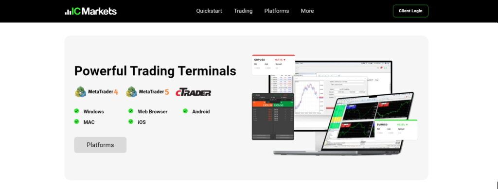 Platforms available at IC Markets