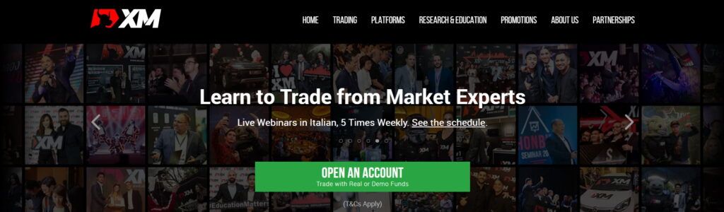 Homepage of XM