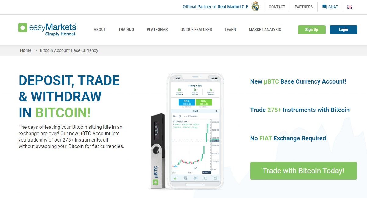 The easyMarkets Bitcoin account base currency