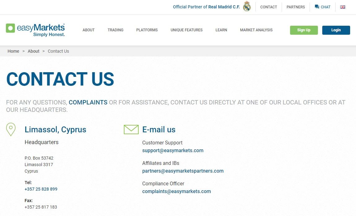 How to contact easyMarkets