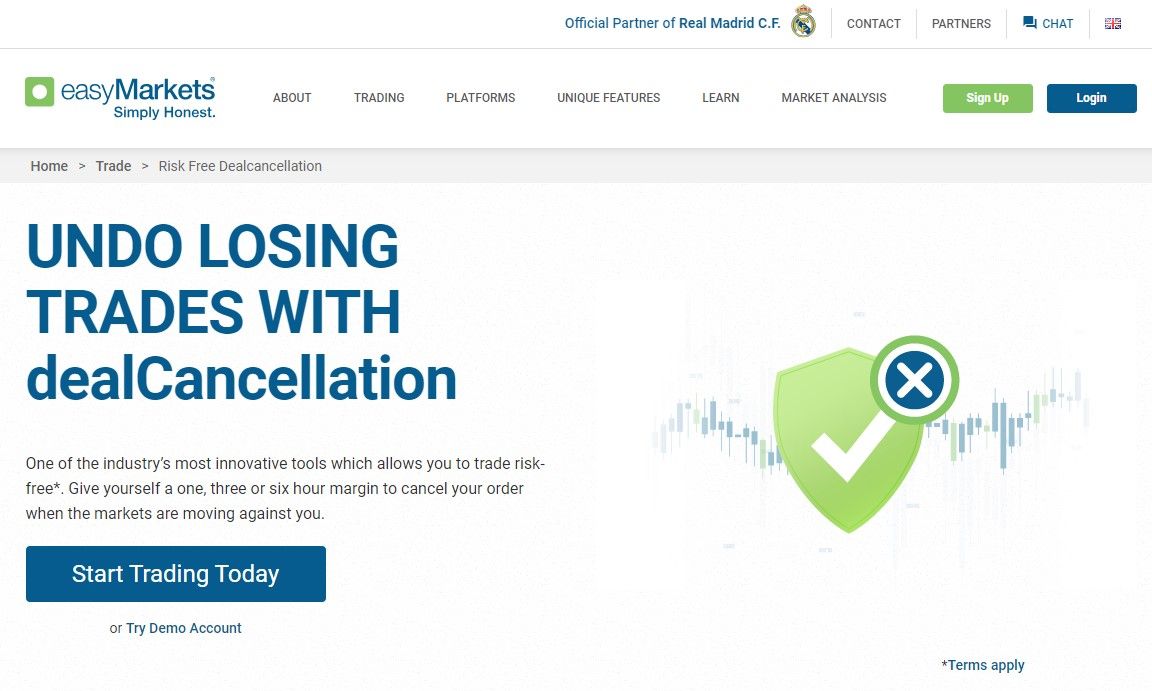 The easyMarkets unique feature deal Cancellation