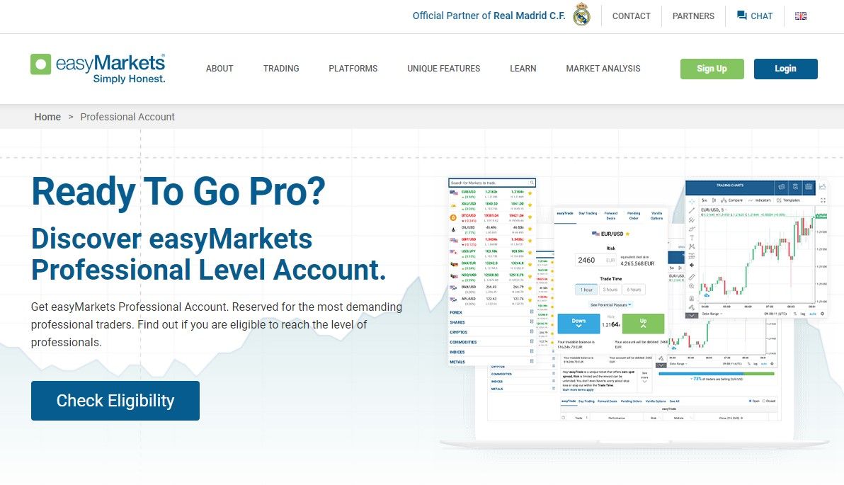 The easyMarkets professional account