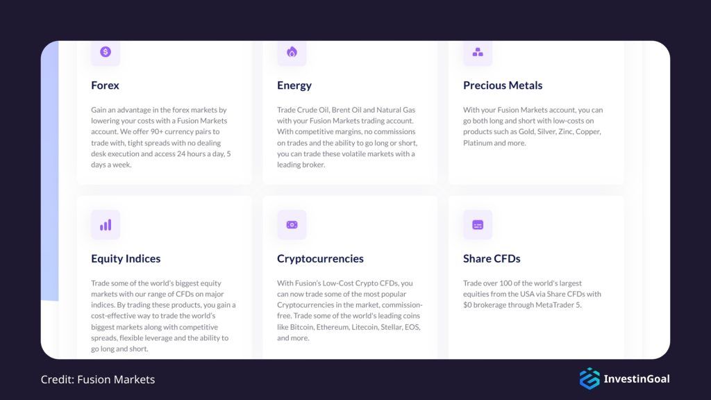General View of the Available Markets on Fusion Markets