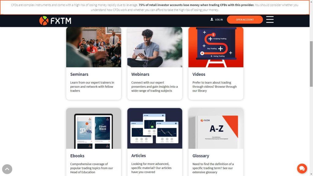 fxtm forex education webpage