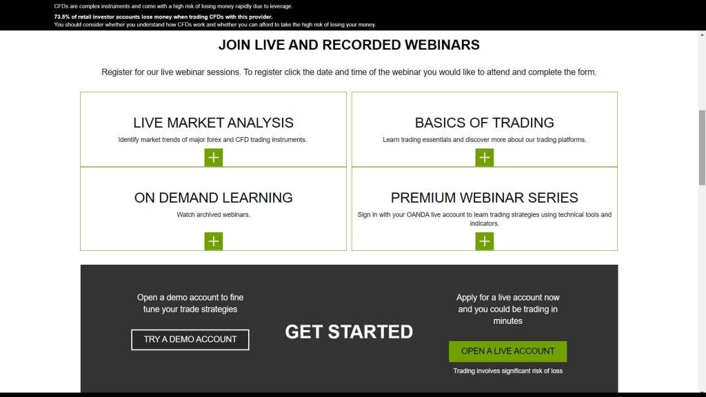 Oanda webinars and lessons available