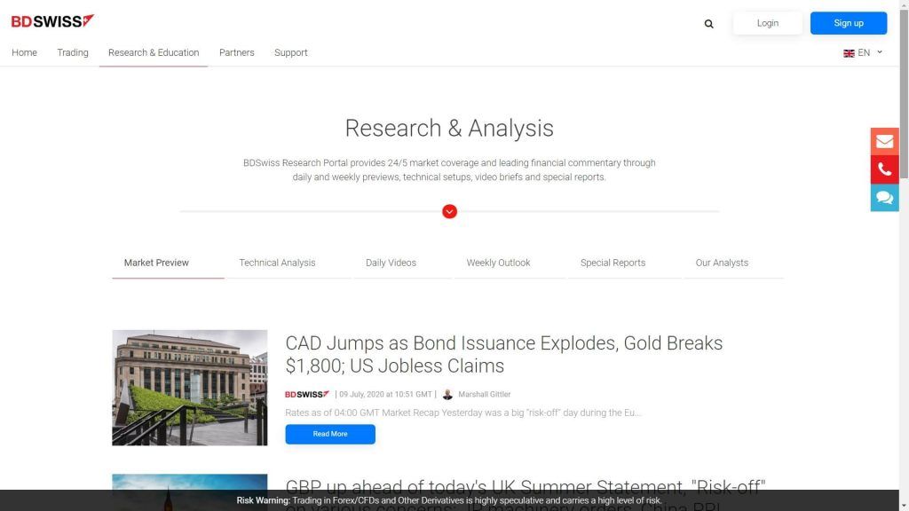 bdswiss market analysis webpage