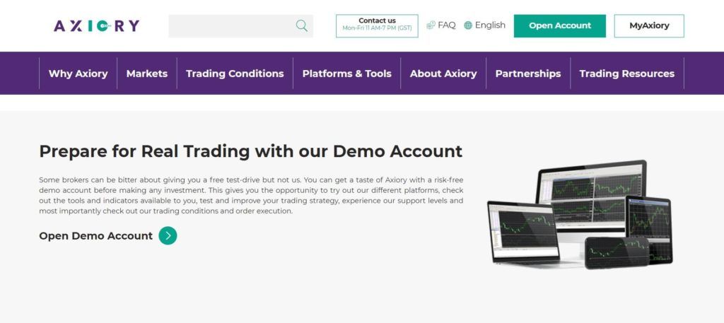 Start your trading with the Axiory demo account