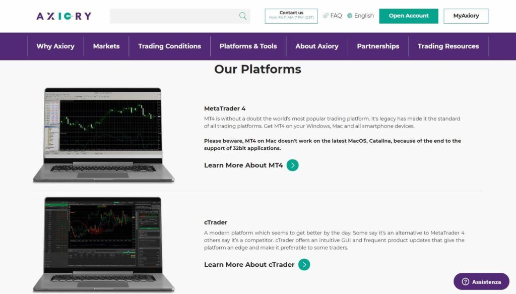 The trading platforms you have available with Axiory