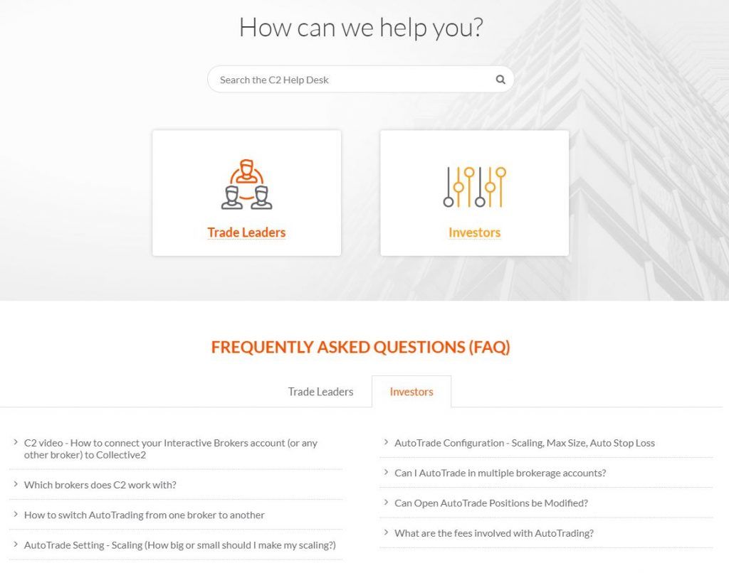 The faq section of Collective2