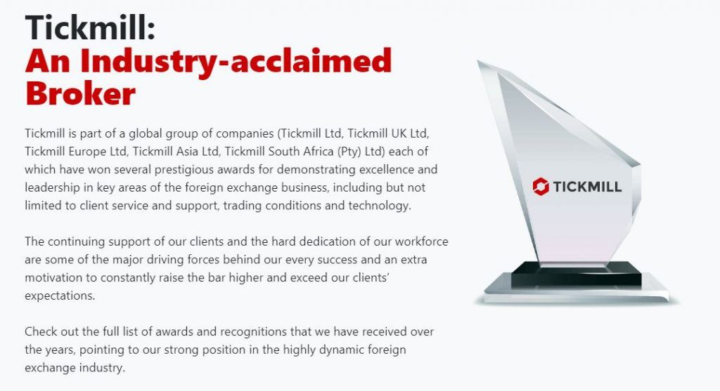 The awards won by TickMill