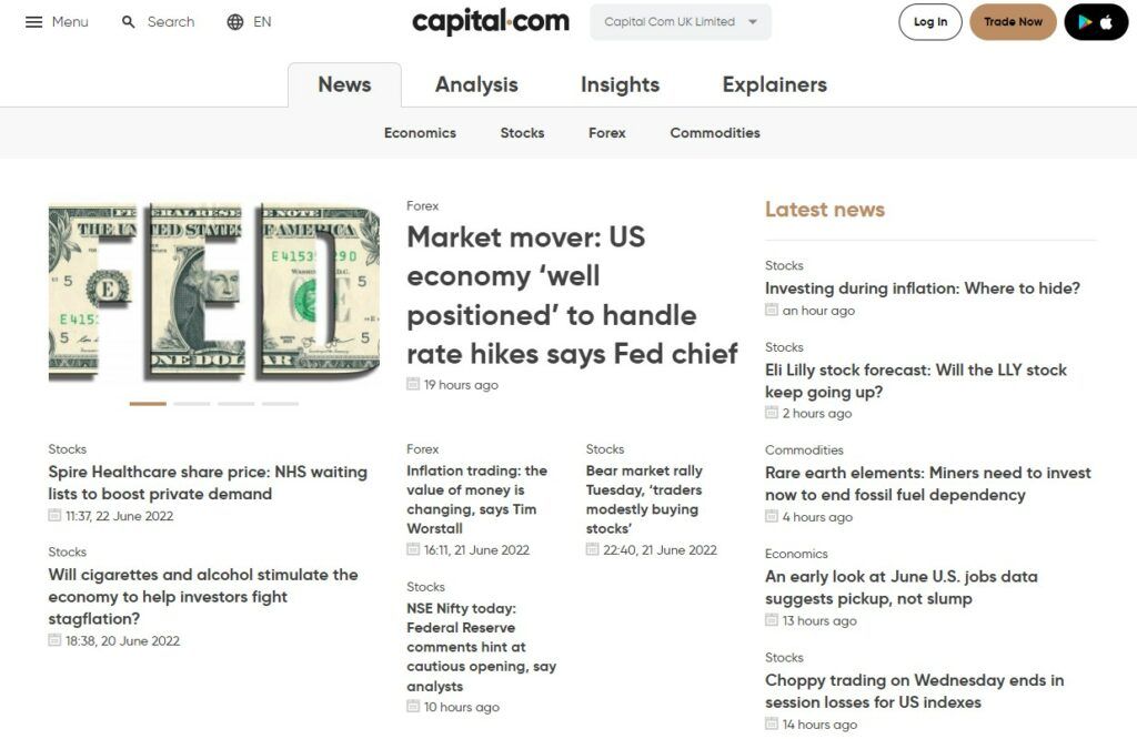 News section of Capital.com