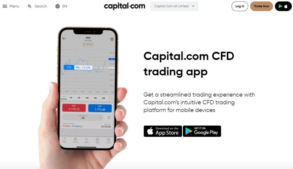 The mobile trading app of Capital.com